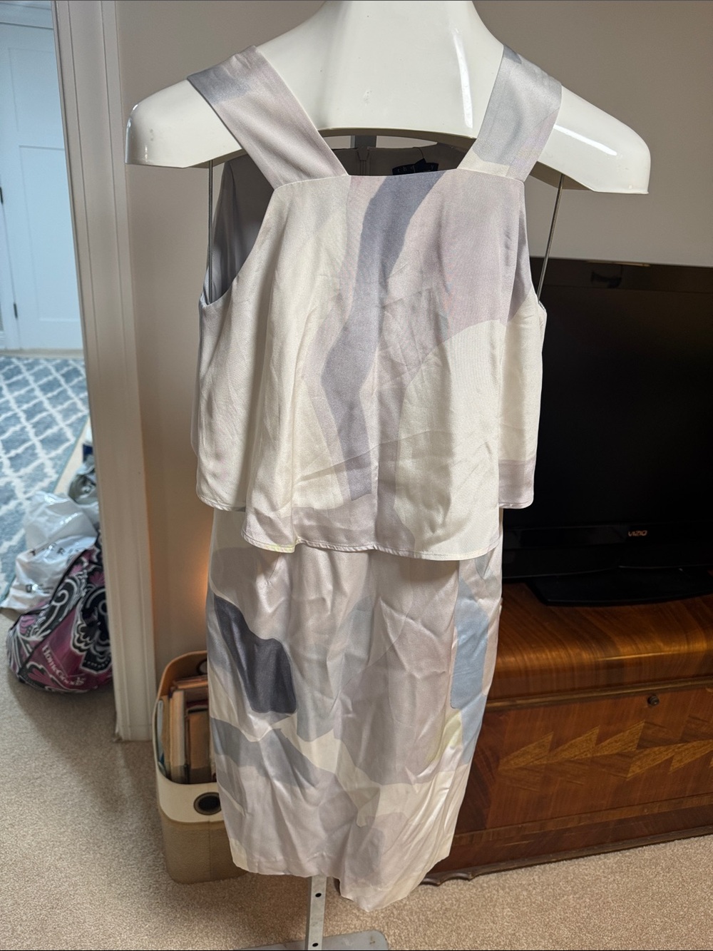 Theory Light Gray and Pale Blue Layered Sleeveless Dress